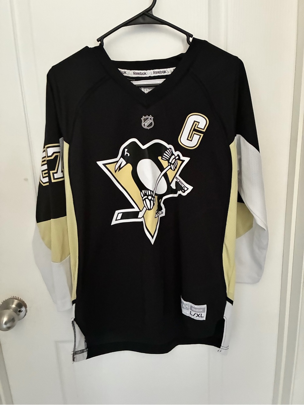 Reebok Kids Black White and Gold Pittsburgh Penguins Hockey Jersey